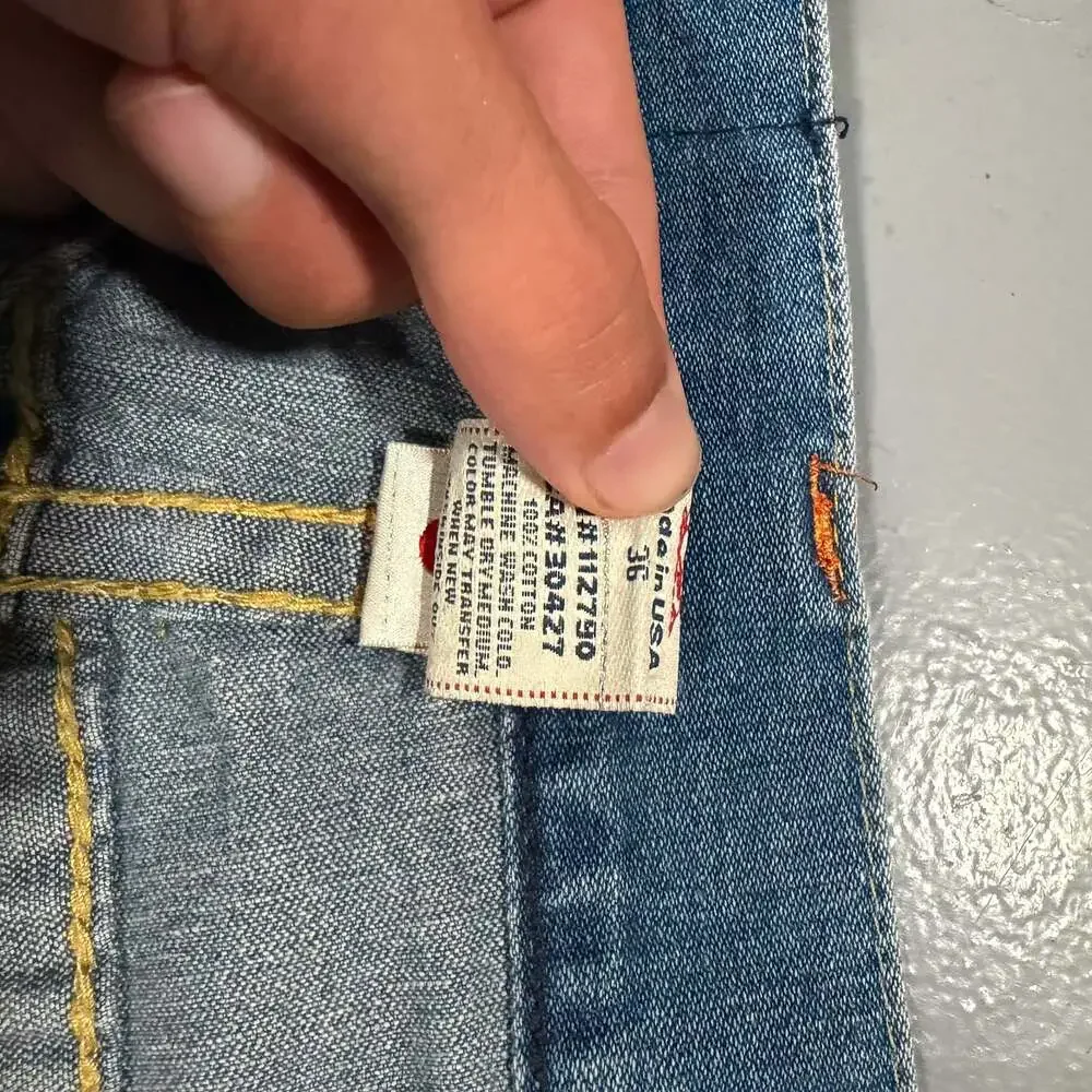 True Religion Vintage Embroidered Ricky Straight Jeans Flap Pockets Mens 36x33